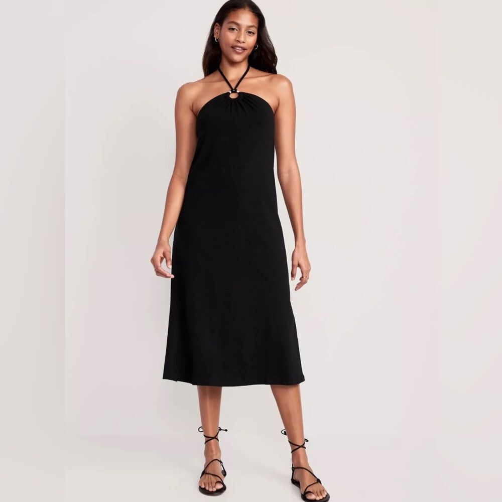 Old Navy black slub knit halter midi dress size small NWT